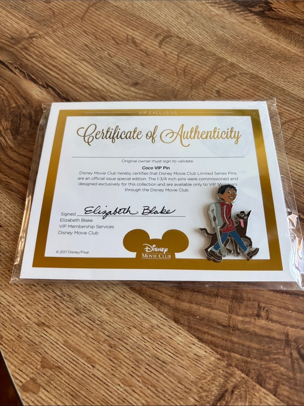 Coco Disney Movie Club VIP Exclusive Pin features Miguel and Dante with COA New